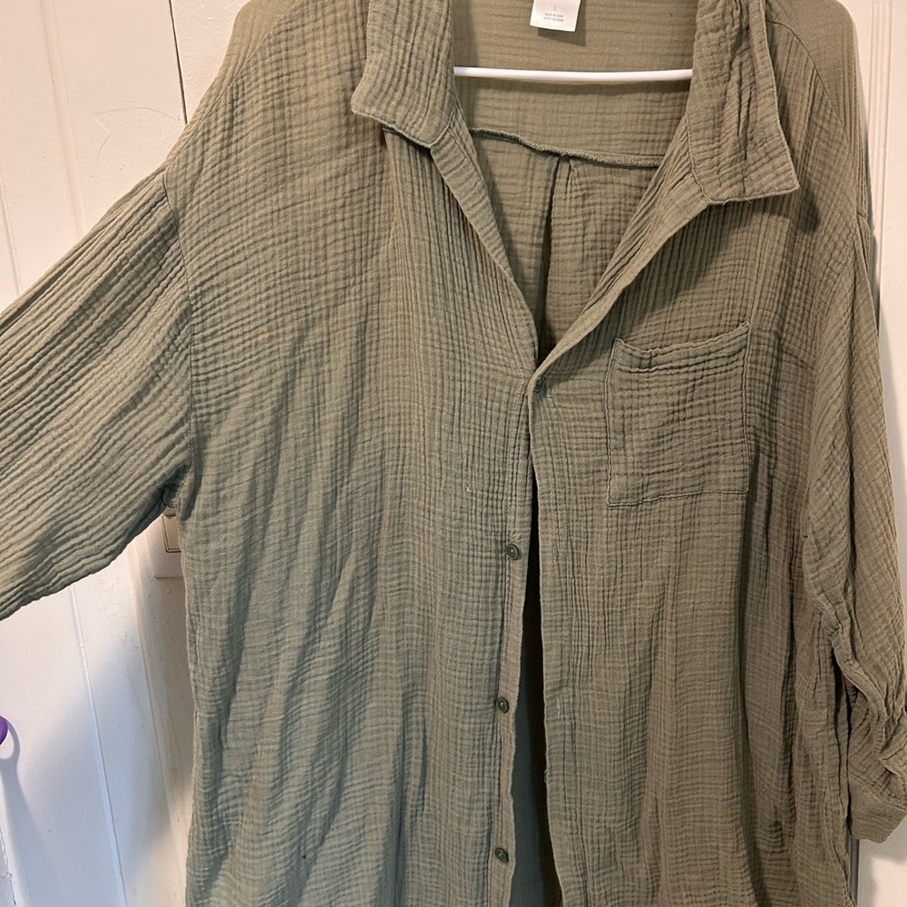 Kona Sol Casual Olive Button Down Shirt or cover up